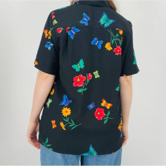 vintage ebony enchanted butterfly garden floral button down top cottagecore L - Picture 6 of 8